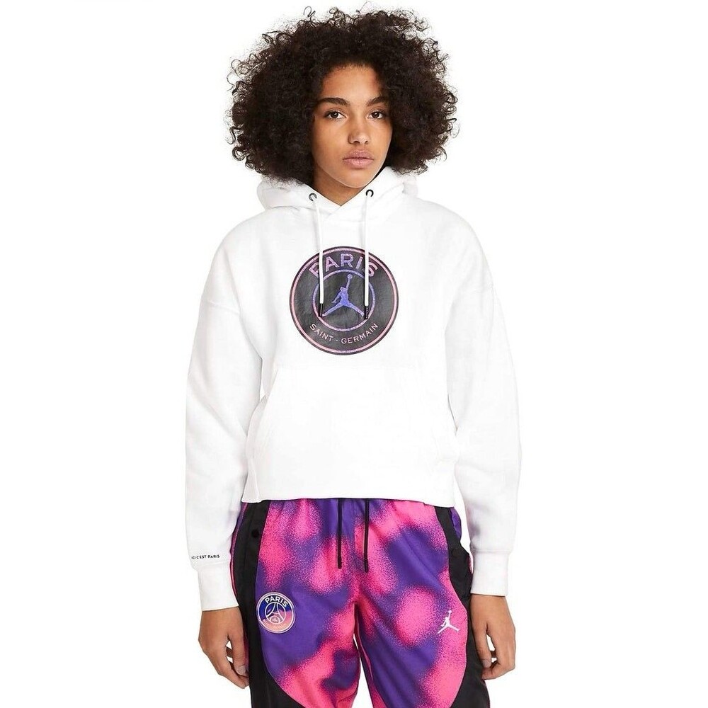 Nike Air Jordan Sweatshirt Hoodie Paris Saint Germain L white Fleece Cropped